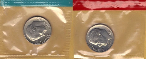 1968-P & D UNCIRCULATED BU ROOSEVELT DIMES IN MINT SET CELLO (2 coins) Cover
