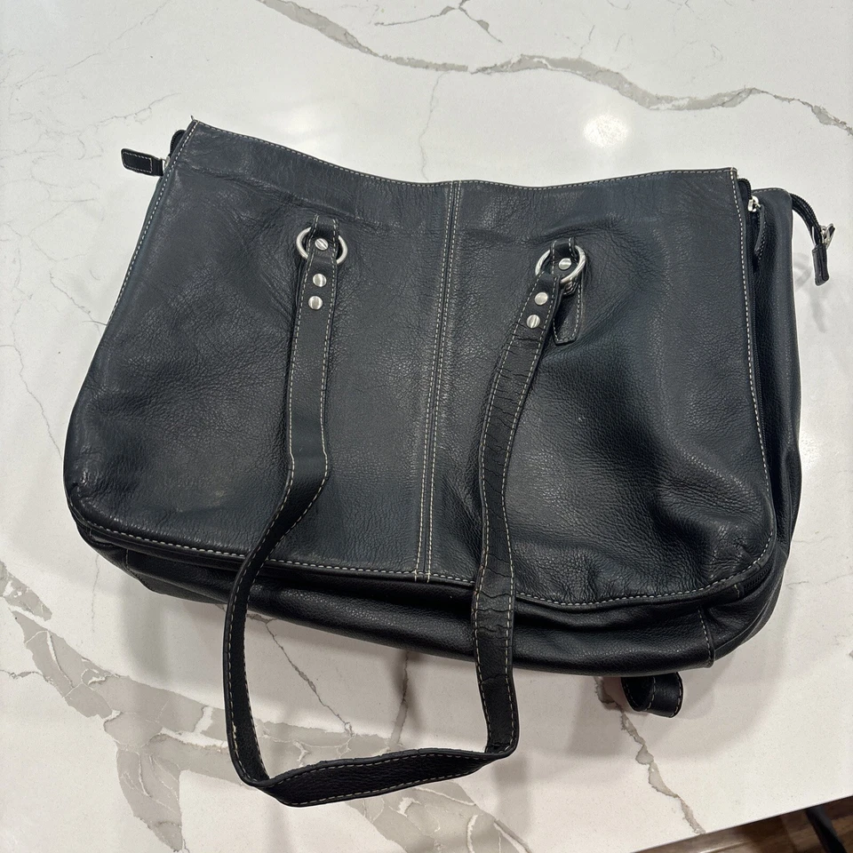 Maletín de cuero negro para computadora portátil Buxton bolso de mano expandible acolchado 16 x 11 x 5 Foto 1 de 4