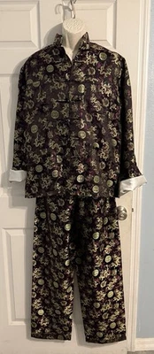 Conjunto Chaqueta Fumar Bordada Oriental De Colección Pantalones Ajustables Brocado Dragón Pequeña Foto 1 de 4