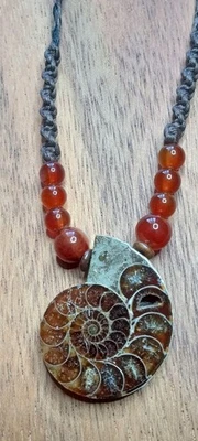 Ammonite fossil with Carnelian beads Handmade Adjustable Necklace - Image 1 of 4