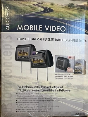 Audiovox Movies 2 Go Dual DVD headrest system Model MMD7HRPKG  ( NIB ) - Image 1 of 4