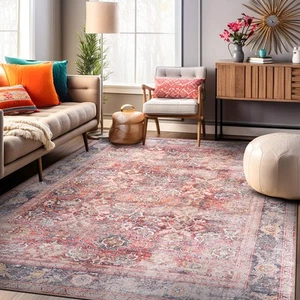 Rugshop Living Room Rug Vintage Bordered Machine Washable Rugs Non Slip Area Rug - Picture 1 of 73