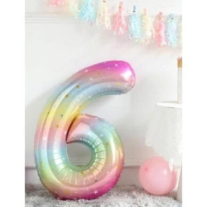 Kids Mylar Balloon Set of 3 Large Rainbow Stars Number 6 Birthday Party Decor - Picture 1 of 8