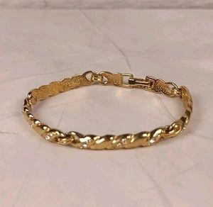 Gold Tone Tennis Style Bracelet With Clear Rhinestones 7" VGC - Picture 1 of 2