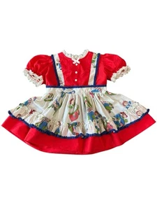 Vintage Girls Toddler Baby Raggedy Ann Andy Red Apron Dress Ruffle Full Circle - Picture 1 of 7