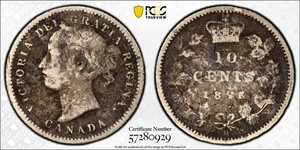 1875 H Canada 10 Cents Queen Victoria Silver Dime Key PCGS VG Detail - Picture 1 of 4