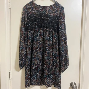 Babydoll Ditsy Floral Lace Sheer Overlay Dress Sz L Dark Forest Fairy  Romantic. - Picture 1 of 10