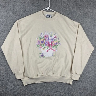 Suéter Vintage Grandma Core Para Mujer XL Blanco Floral Sudadera Cuello Redondo Pullover Foto 1 de 4