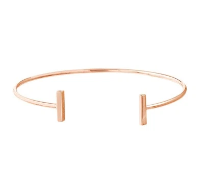14k Rose Gold Cuff Bracelet Plain Polished With Staple Bar Ends - Image 1 of 4