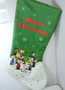 Peanuts Gang christmas stocking green and white - Picture 1 of 5