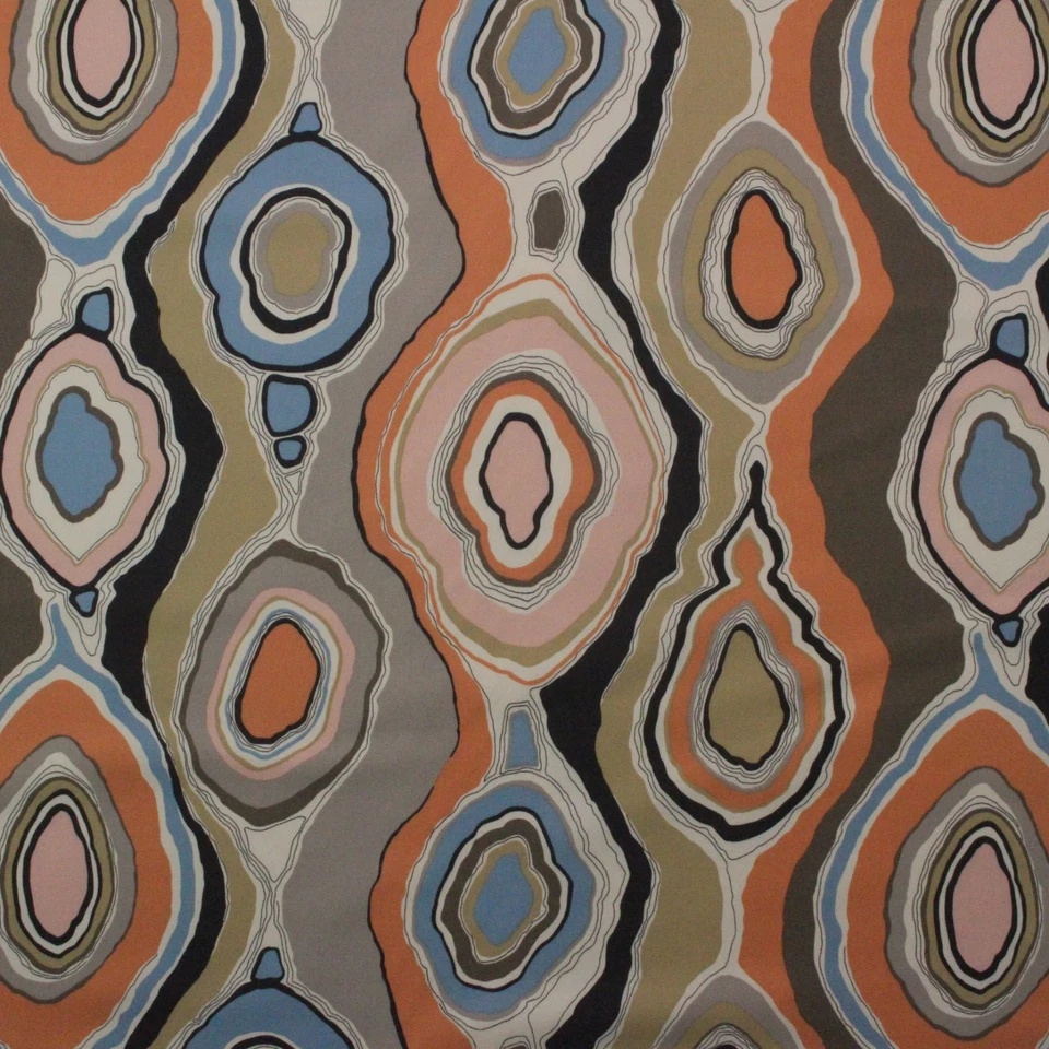 DURALEE LA PETIT ROCHE NATURAL PINK BLUE GEOMETRIC CIRCLES FABRIC BY YARD 54"W - Image 1 of 4