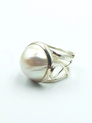 Anello Artigianale Da Donna In Argento 925 Perla 17 MM Australiana Oro Bianco  - Immagine 1 di 4