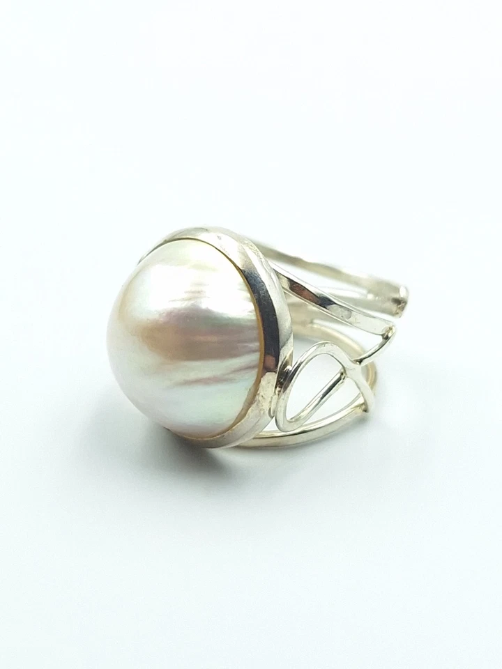 Anello Artigianale Da Donna In Argento 925 Perla 17 MM Australiana Oro Bianco  - Immagine 1 di 4