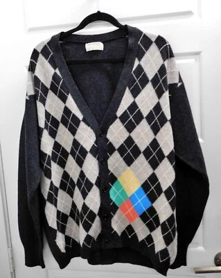 James Pringle Weavers Wool Gray Argyle Sweater Cardigan Sz L Made In Scotland - Image 1 of 4