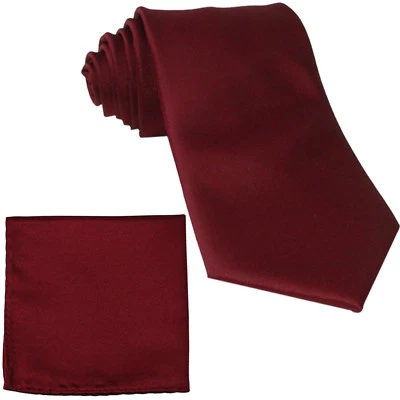 New Men's formal regular free style necktie & hankie set solid Burgundy prom  - Image 1 of 3