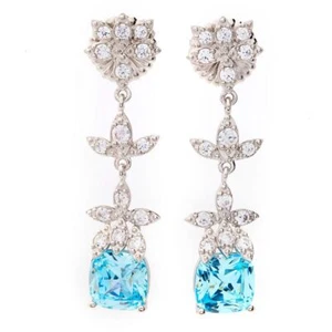 Brilliante Platinum Plated 4.88 DEW Simulated Aquamarine & Diamond Earrings - Picture 1 of 2
