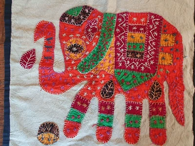 Applique Patchwork Cotton Cushion Cover Elephant Throw Pillowcase 16" x 16" Boho - Image 1 of 4