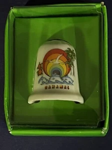 Colorful Bahamas Porcelain Thimble NIB Ocean Palm Trees Seagull Rainbow - Picture 1 of 1