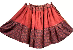 Nwt SACRED THREADS boho funky hippie patch rayon mini tiered SKIRT XL Free shipp - Picture 1 of 5