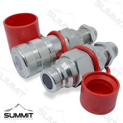 Flat Face Hydraulic Quick Connect Coupler Set, 1″ Body x #16 JIC Bulkhead Mount - Image 1 of 4