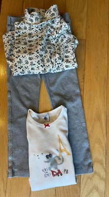 Lot Sweet Petit Bateau Toddler Girl 2 Shirts & Pants 3 pcs Size 5 - Image 1 of 4