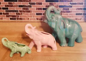 Lote de 3 macetas de cerámica artística elefante vintage, jarrones para estatuillas, esmalte por goteo - Imagen 1 de 7