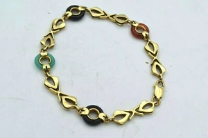 14k Yellow Gold Vintage Multi-Colored Disc Bracelet (BTS312) - Picture 1 of 2