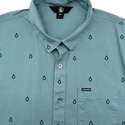 Volcom Men's Short Sleeve Men's Green Logo Button Up Beach Surf Cotton Large - Image 1 of 4