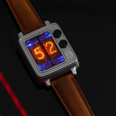 New NEONWORKS BTF NIXIE TUBE WATCH Retro Timer WristUp Aluminum Brown Straps v. - Image 1 of 4