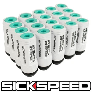 SICKSPEED 20PC WHITE/MINT GREEN CAPPED ALUMINUM 50MM 3 PC LUG NUTS 12X1.5 N17 - Picture 1 of 1