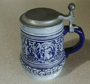 CLEARANCE - Vintage Germany MR Blue Pottery Lidded Stein 6.75" - Picture 1 of 6
