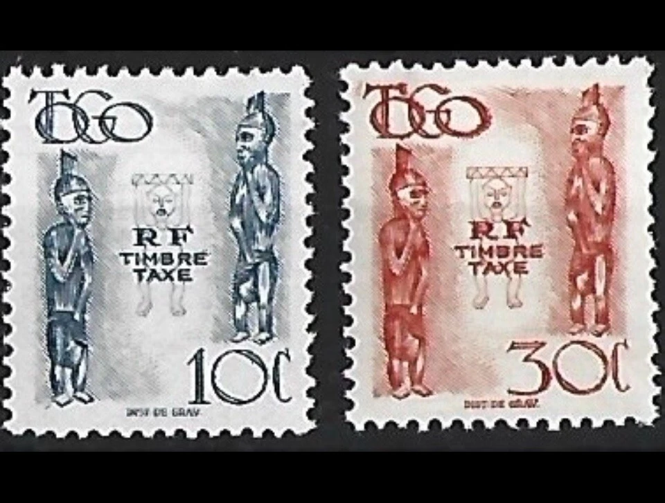 1947 Togo Images of Gods Statues Idols Postage Dues 10c & 30c MH SG#D185 & D186 - Image 1 of 1