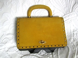 Vintage 60s Swedish Tete D'or Guldhuvudet Mustard & Black Ladies Handbag - Picture 1 of 5