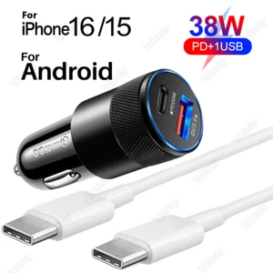 Fast Car Charger PD 38W Dual USB-C Type C Cord For iPhone 15 16 iPad Pro Samsung - Picture 1 of 17