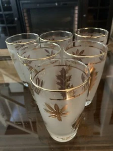 Vintage Barware MCM Libbey Frosted Gold Trimmed Tumblers***SET OF 6*** - Picture 1 of 9