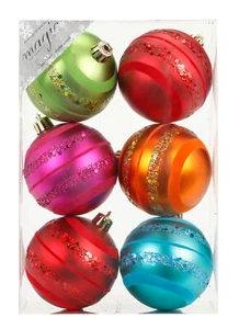 6 Weihnachtskugeln 8cm Kunststoff Christbaumkugeln Weihnachtsbaumkugeln bunt - Bild 1 von 1