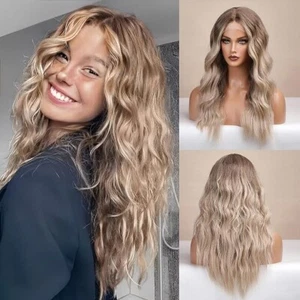 HAIRCUBE Long Ombre Blonde Wigs for Women, Straight Wigs with Fringe, Synthetic - Picture 1 of 5