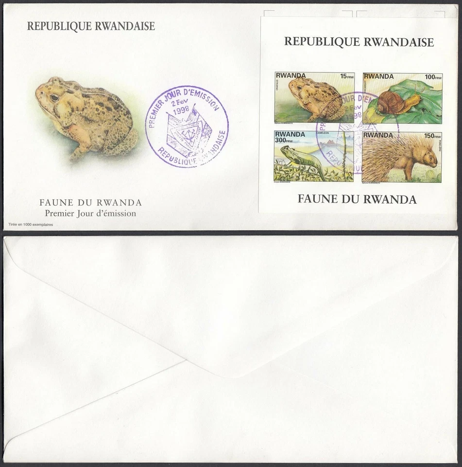 Rwanda 1998 - FDC. Cob Nr.: BL 110 - Fauna.. (EB) MV-6548 - Image 1 of 1
