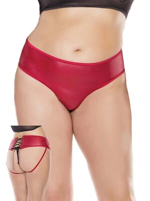 Panty talla grande mate aspecto mojado abierto con cordones espalda Merlot rojo para mujer OSXL Foto 1 de 4