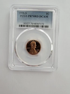 1998 S PR70 RD DCAM LINCOLN MEMORIAL PENNY/CENT GRADED PCGS 1C S MINT CLAD COIN - Image 1 of 4