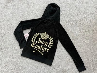 Chaqueta deportiva de terciopelo Juicy Couture para mujer talla S con capucha corbata negra nueva con etiquetas Foto 1 de 4