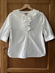 Margaret Howell White Cotton Short-sleeved Blouse. Frill Collar Size 10. VGC - Picture 1 of 10