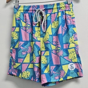 Uzzi Swim Trunks Youth Boys Small Colorful Pink Blue Palm Trees Beach Shorts - Picture 1 of 16