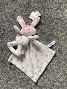 Pink White Floral Bunny Rabbit Soother Toy Baby Comforter Blanket Asda George - Picture 1 of 3
