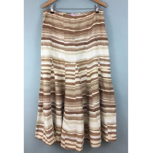 Per Una Falda Larga Beige Marrón Rayas 14 Lino Puro 36" Largo Acampanado Dobladillo Verano - Imagen 1 de 4