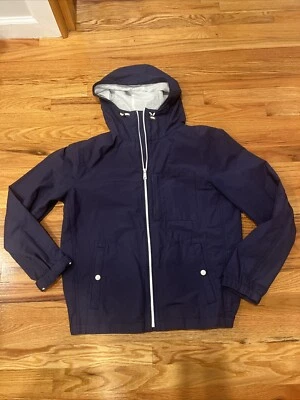 Chaqueta J Crew Mercantil Talla Mediana Azul Marino Abrigo de Lluvia Material Foto 1 de 4