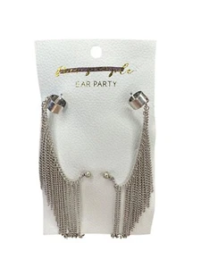 Free People Ear Party Silver Chain Fringe Earrings Boho Style Cuff - Picture 1 of 7