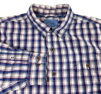 LL Bean Men's Regular Fit Long Sleeve 100% Woven Cotton Blue Check Shirt Large - Image 1 of 4