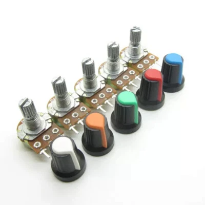 10PCS 500 - 500K Ohm Linear Taper Rotary Potentiometer Panel Pot + Knob Cap - Image 1 of 4