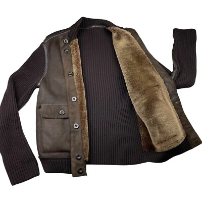 Giorgio Armani Collezioni Men's Sheepskin Leather Wool Ribbed Jacket • Size 42 - Image 1 of 4